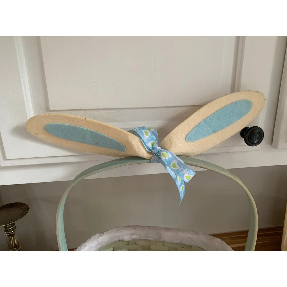 Vintage Woven Wood Easter Basket Bunny Ears Mint Green Cottagecore Fairycore Y2K